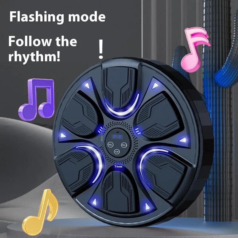 Smart music boxing machine with LED lights and PU target mounted on a home wall