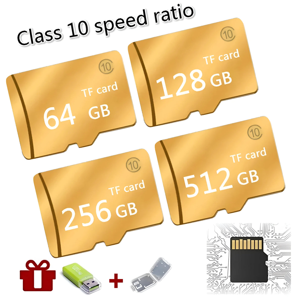 Gold M Series SD memory card with Class 4 speed rating, capacity 128GB