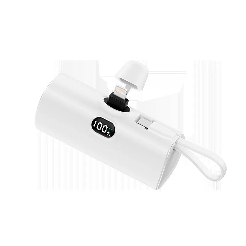 Capsule digital display wireless pocket power bank showing five colour options with integrated plug
