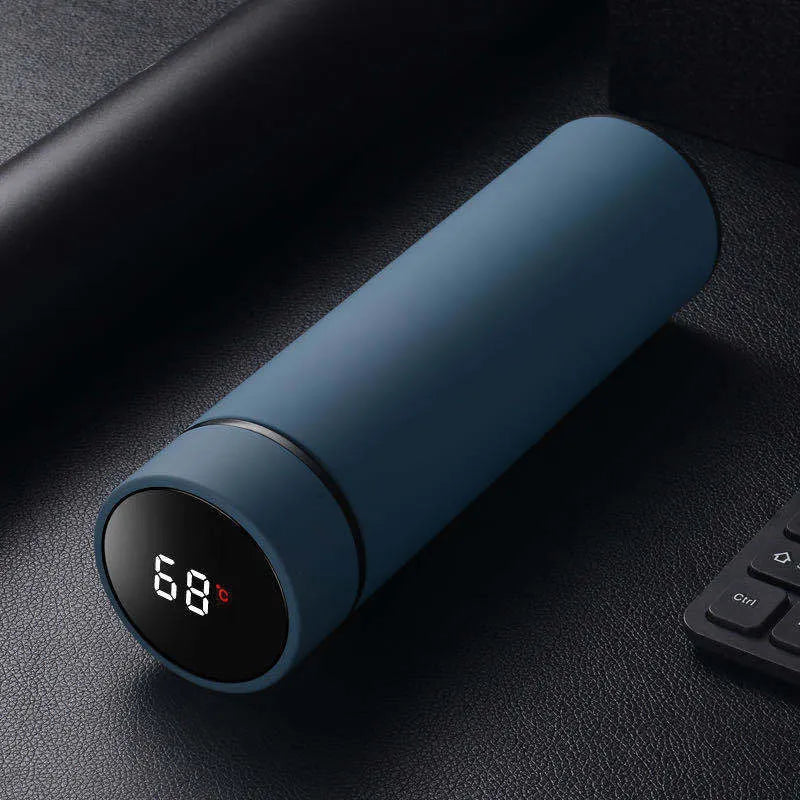 450ml stainless steel vacuum insulated water bottle with copper layer, shown in blue colour.