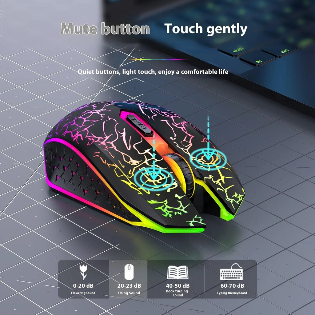 Black and white wireless gaming mouse with luminous breathing light and charging cable