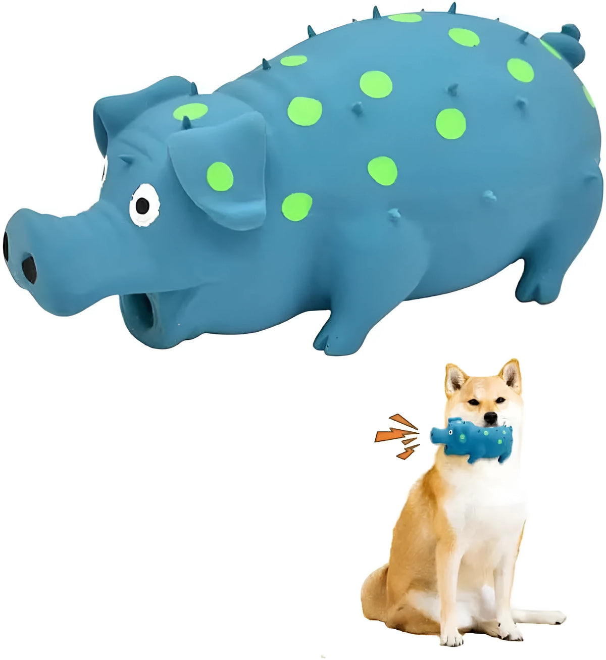 Latex pig-shaped dog chew toy with colourful options for aggressive chewers