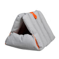 Blue triangular cat nest bed with drilled holes for modular connection and removable cotton cover