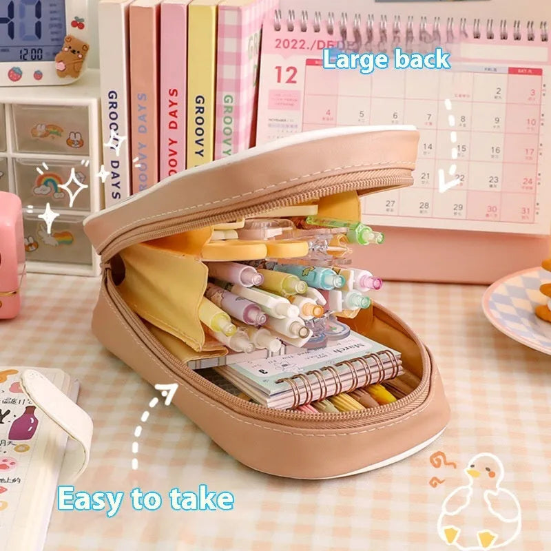 Transparent PVC student pencil case with vertical South Korea style candy bear design