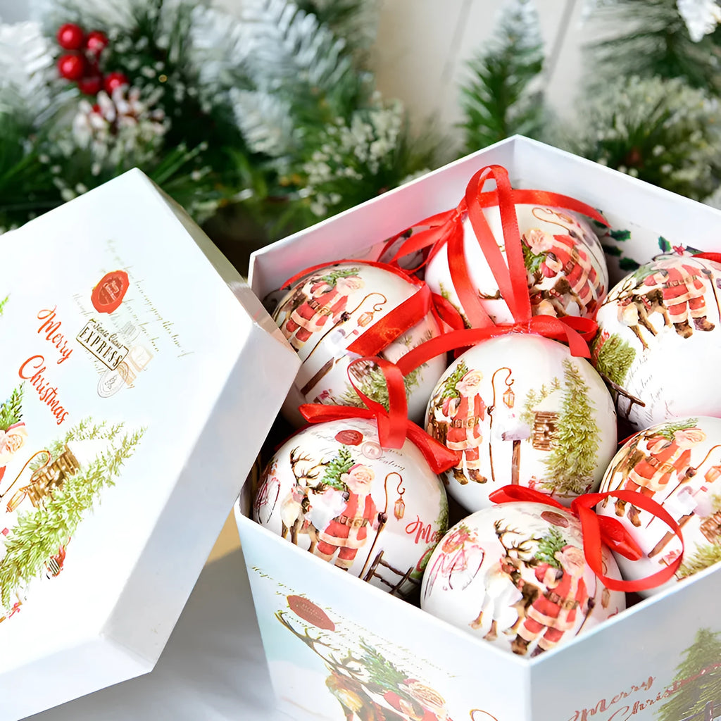7.2cm foam Christmas bauble with printed sticker design, car model and Christmas tree style options, 14 gift boxes per set