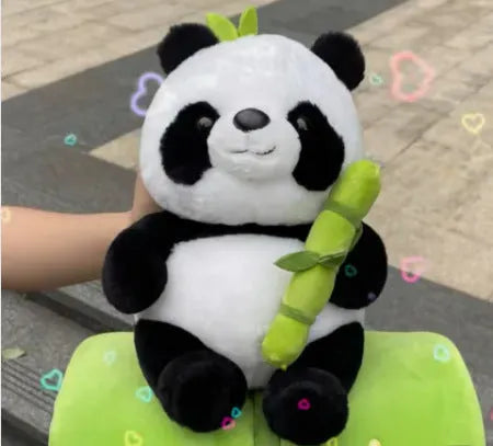 Simulated bamboo tube flower panda pillow plush toy 25cm PP cotton filling animal shape