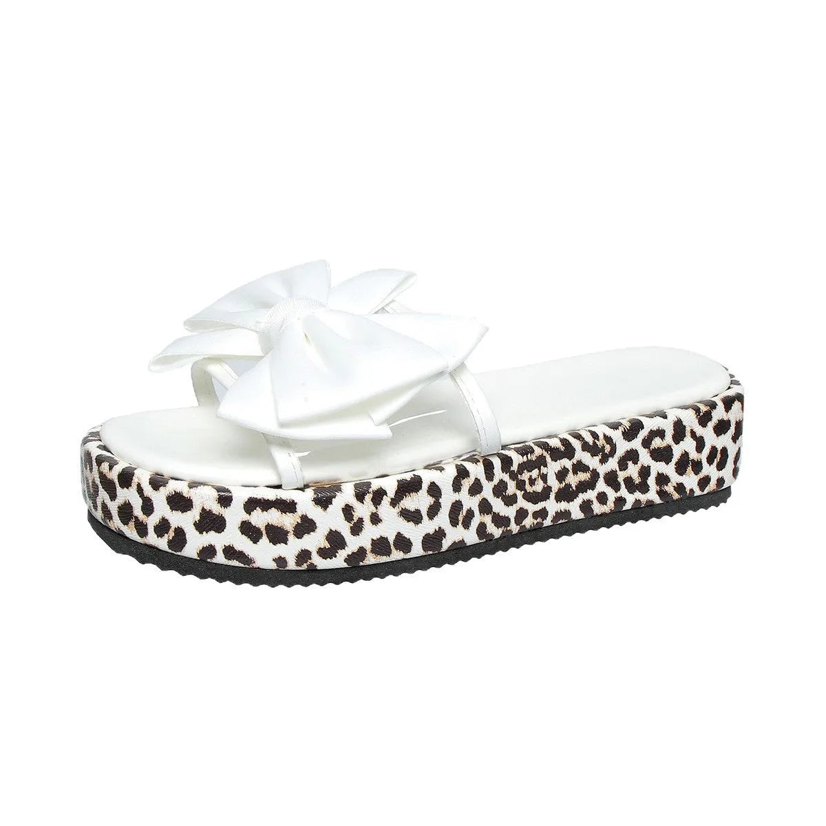 Women's leopard print thick sole beach slippers in black and white