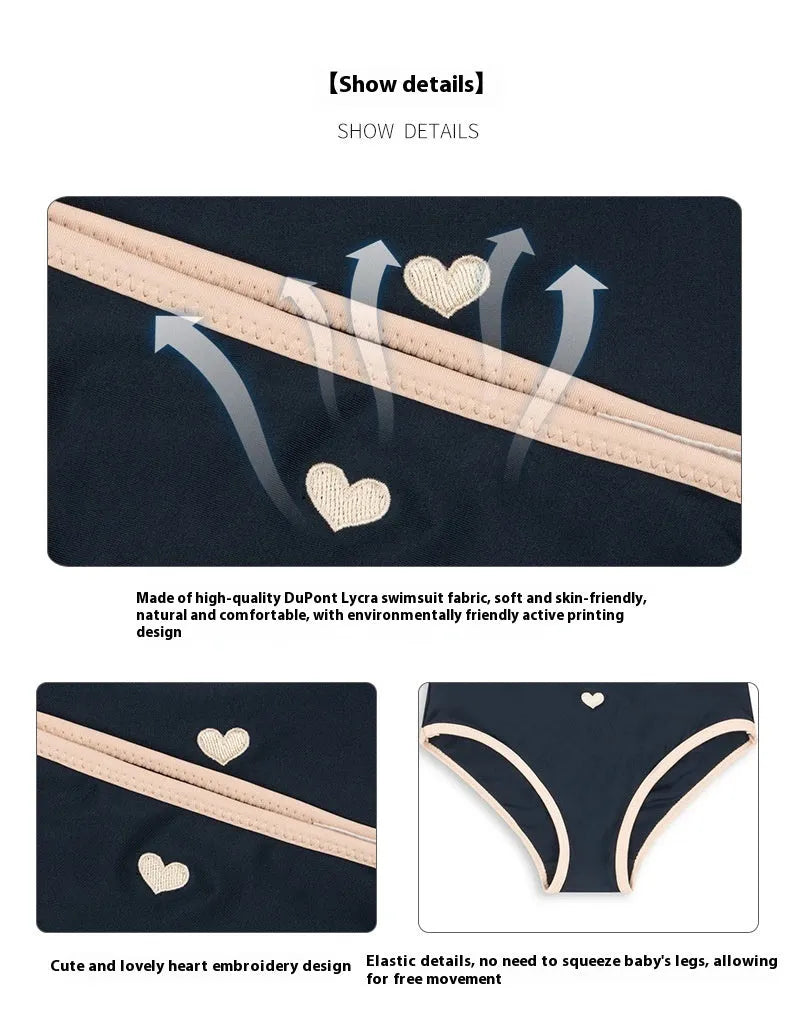 Dark blue split baby girl's swimsuit briefs with high elasticity for swimming ages 1-6