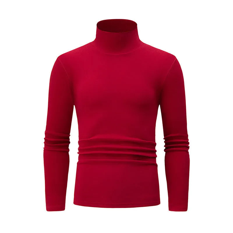 Men's high-neck long-sleeve polyester base layer top in solid colour, thick 201-250 g/m², sizes S-XXL