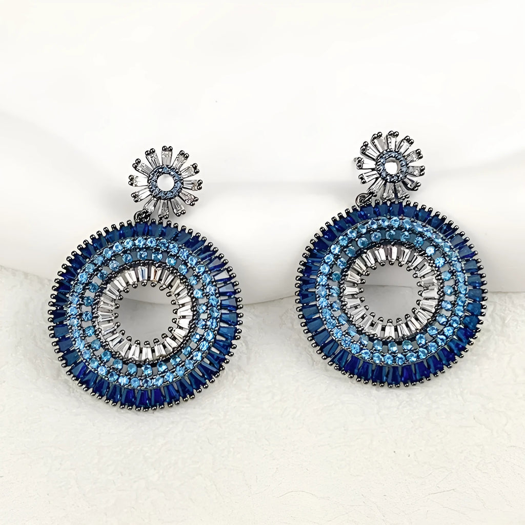 Rainbow hoop earrings for women in copper, 2.8cm x 3.8cm, shown in blue and pink