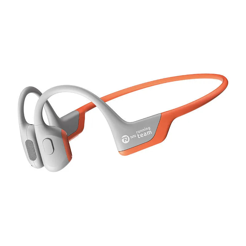 Bone conduction wireless earphones in Knight Black with titanium alloy frame, side view of open-ear design