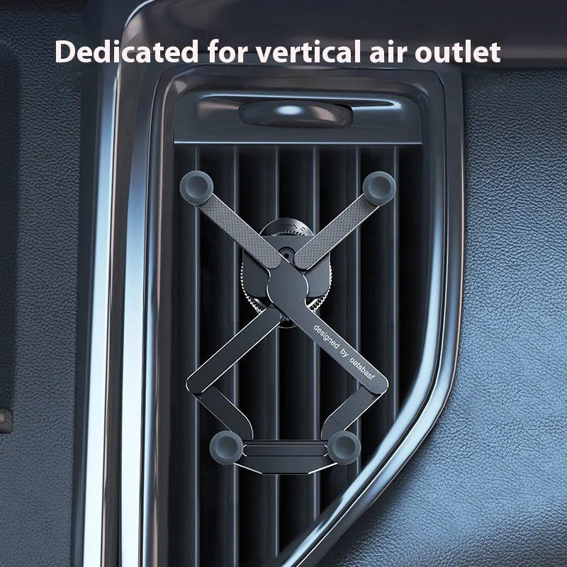 Universal anti-shake alloy car gravity bracket for air outlet, shown in black, grey, or silver