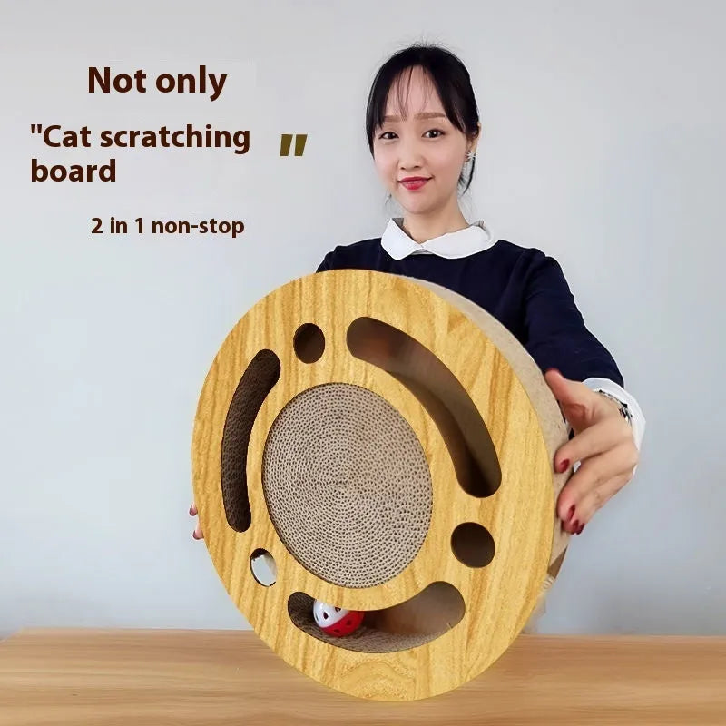 Cat scratching board with corrugated paper texture and toy ball in various style options