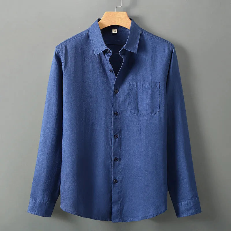 Chinese style linen long sleeve shirt in cardigan design available in multiple colours