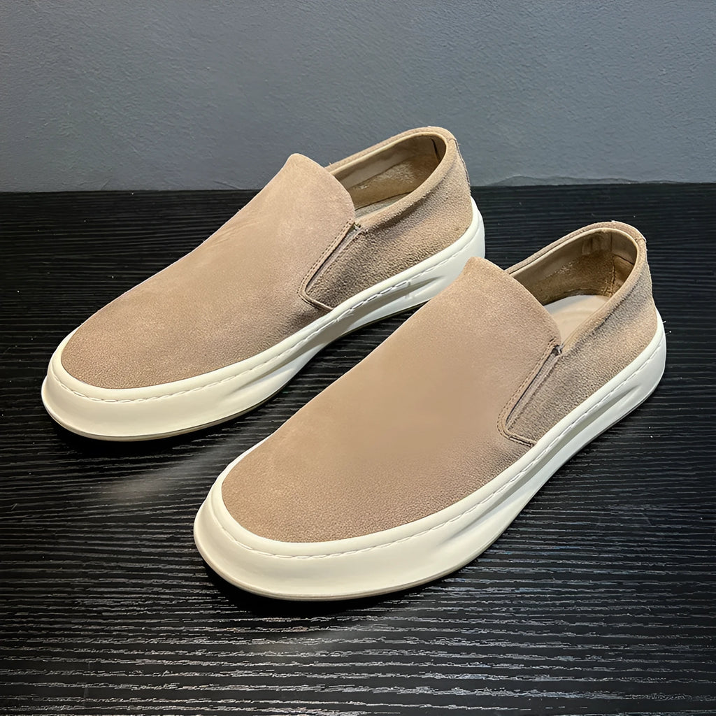 Men's grey casual shoes with round toe and rubber sole