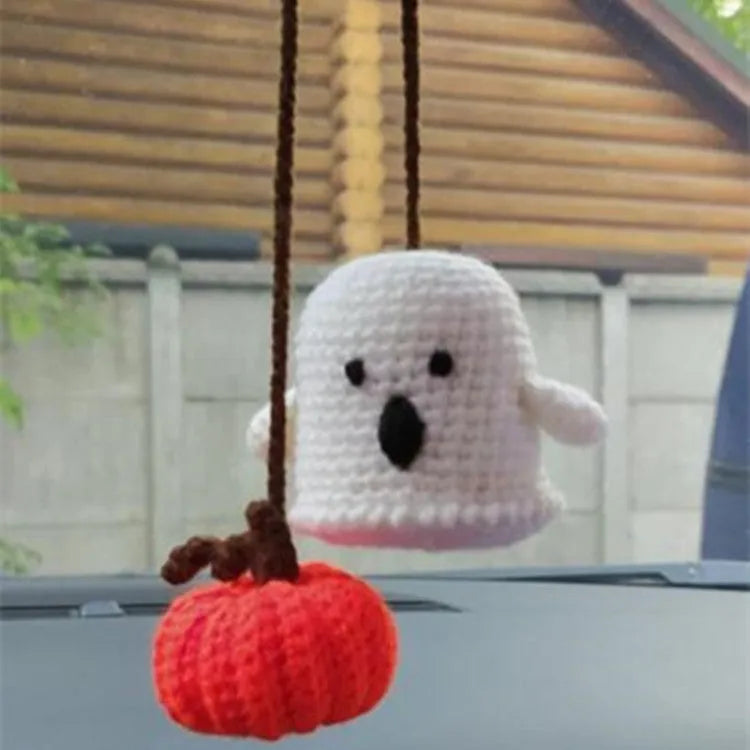 Plush hand-woven automobile hanging ornament with cartoon design for car interior decoration
