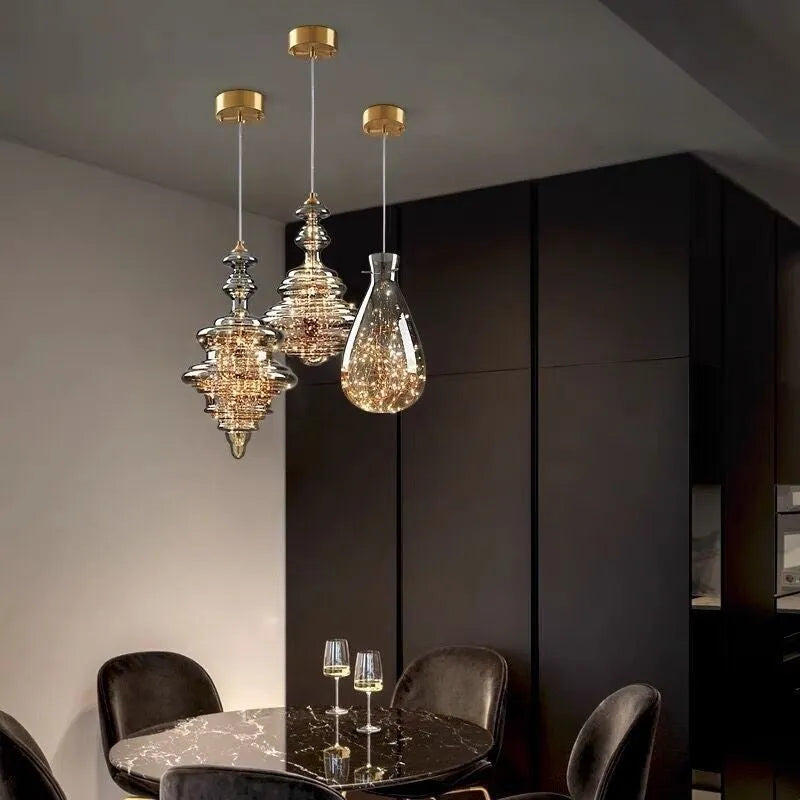 Modern adjustable glass ceiling chandelier with LED lighting and remote control