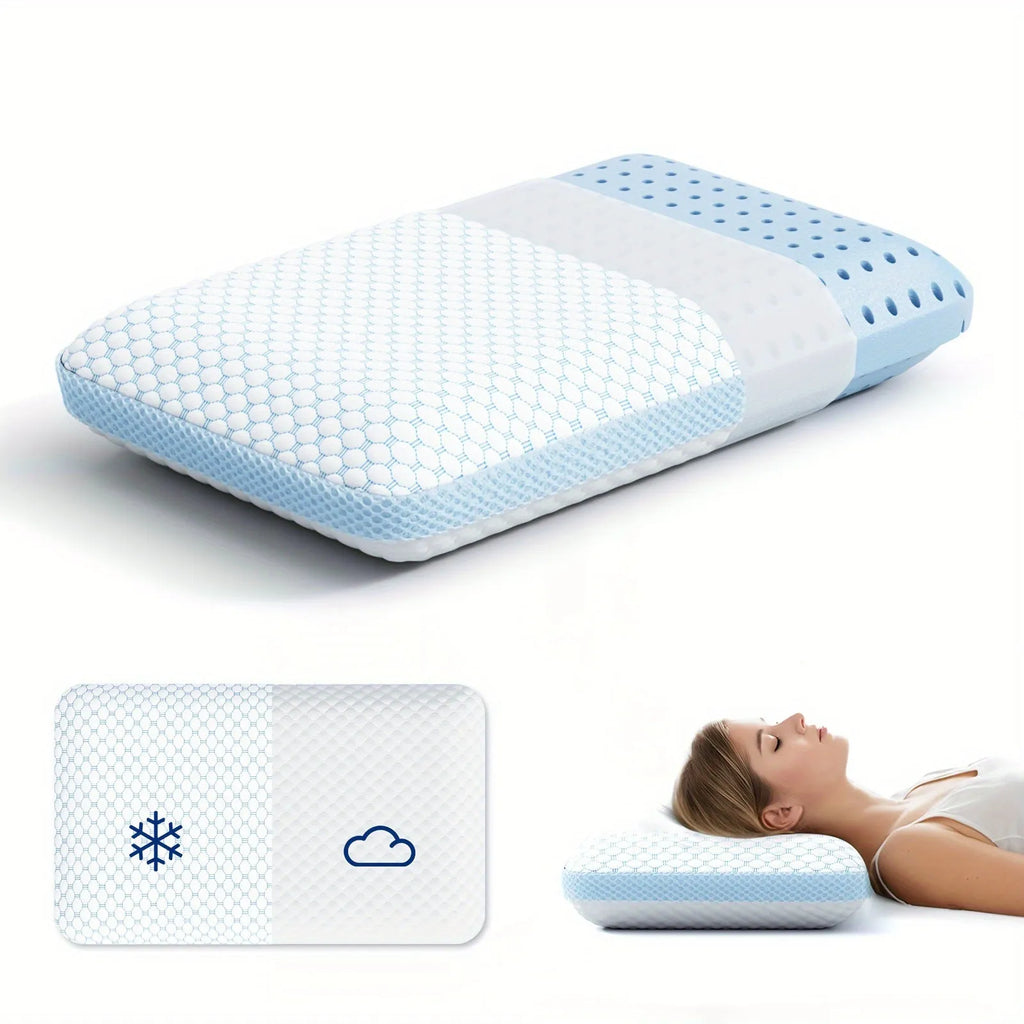Cervical memory foam pillow 63x36x13.5cm in air layer fabric blue and white