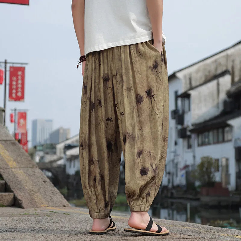 Men's khaki polyester casual trousers, thin breathable full-length summer pants, sizes M to 5XL