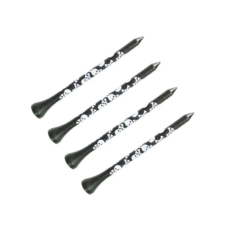 Black bamboo golf spike dowel pins with skull print in 70mm and 83mm lengths
