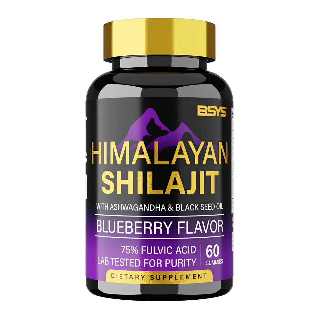 BSYS Shilajit Gummies 60's bottle containing 60 chewable shilajit gummies