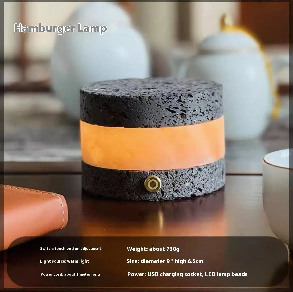 Orange volcanic rock USB touch night lamp with essential oil diffuser and dimming function