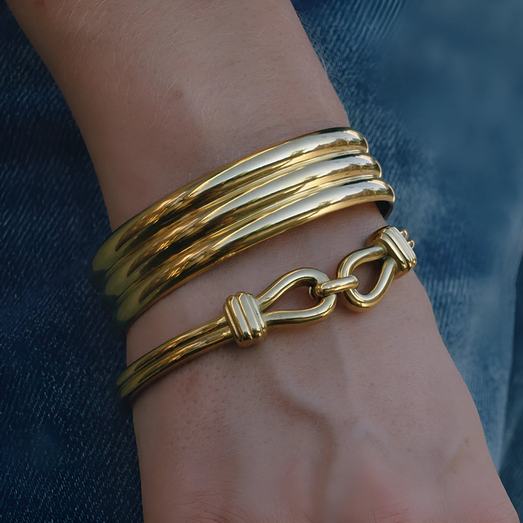 Stainless steel bracelet with buckle clasp, electroplated finish, connection link band, European American style