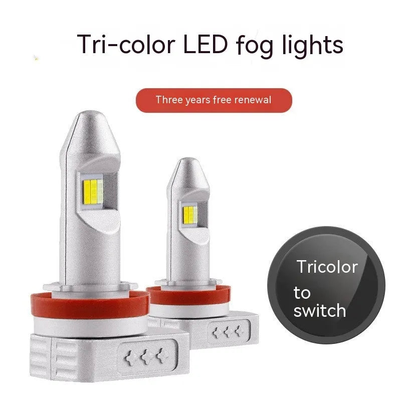 LED fog lamp retrofit bulb with aluminium housing shown alongside H8 H11 9005 format options
