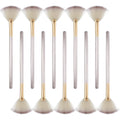 10 professional facial fan brushes with champagne handles and protective covers for makeup and skincare