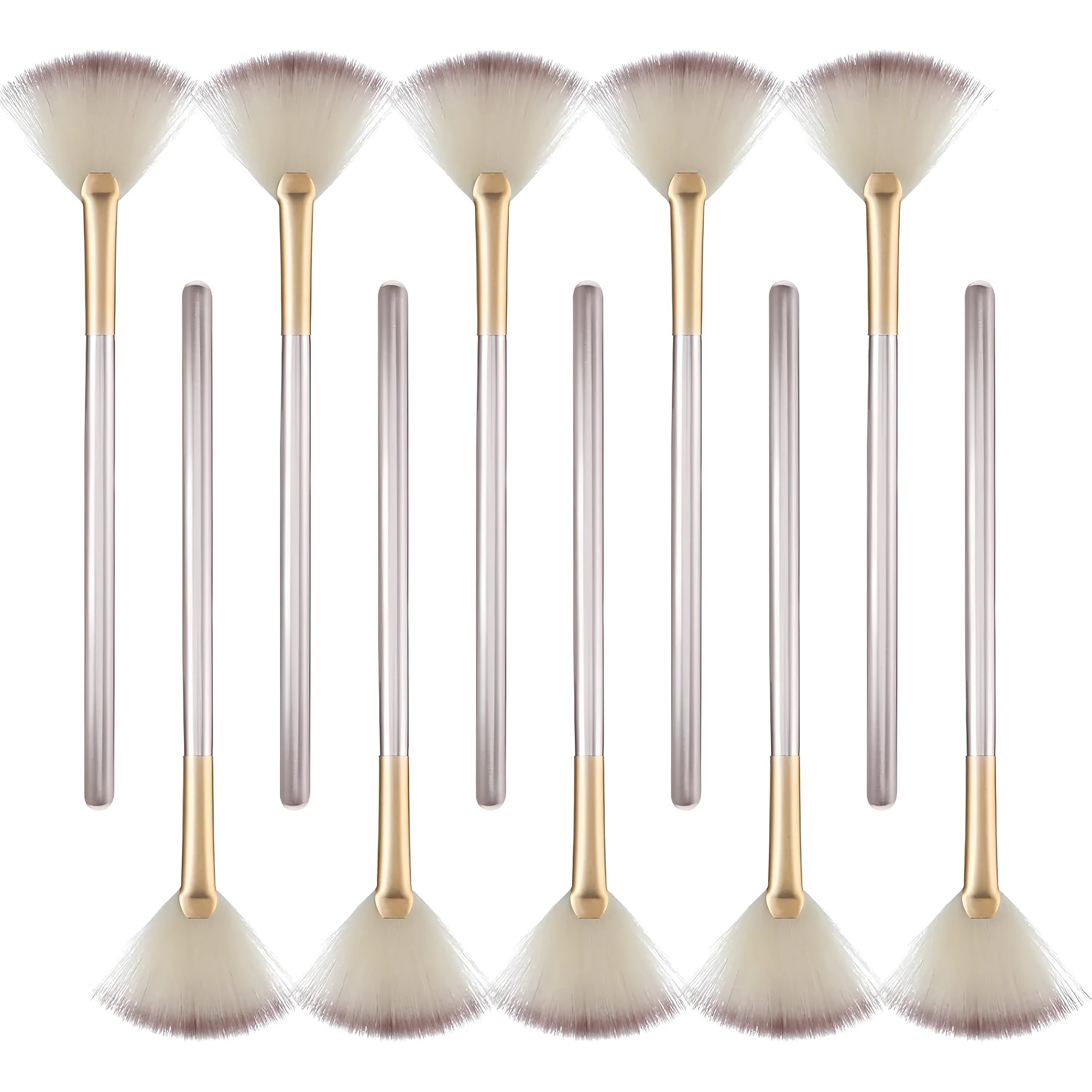10 professional facial fan brushes with champagne handles and protective covers for makeup and skincare