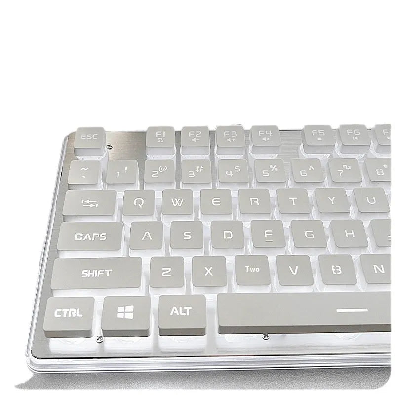 Wired mechanical feel keyboard with silent buttons showing LED lighting options and ABS construction