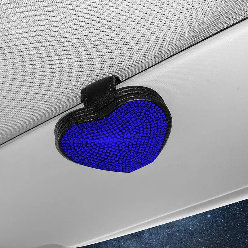Diamond-encrusted PU leather magnetic clip for car sun visor holding sunglasses