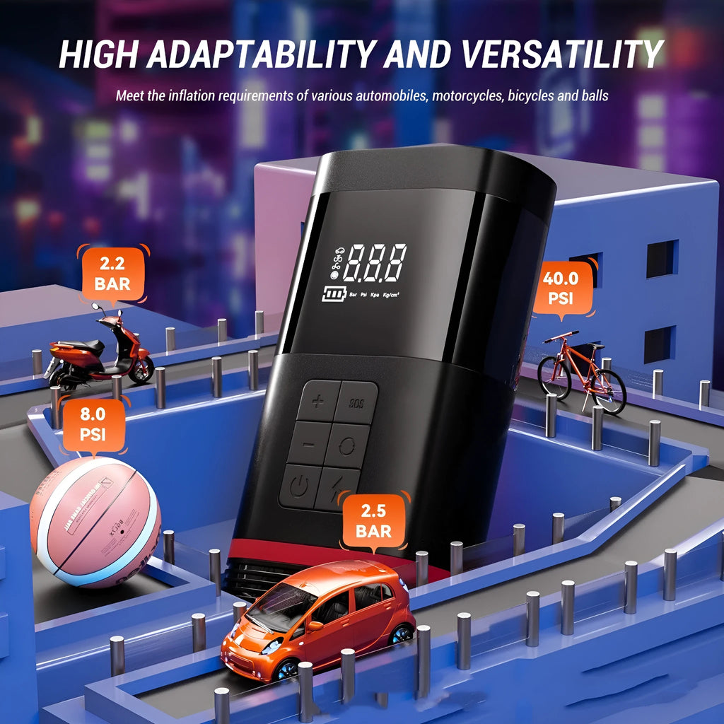 100W black wireless emergency start power source, 19.5x10x5.7cm, PC ABS, for cars motorcycles bicycles and inflatables