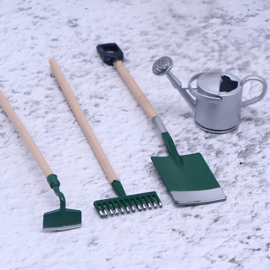 Alloy miniature garden tool set for dollhouse and elf garden scenes, 3pcs set