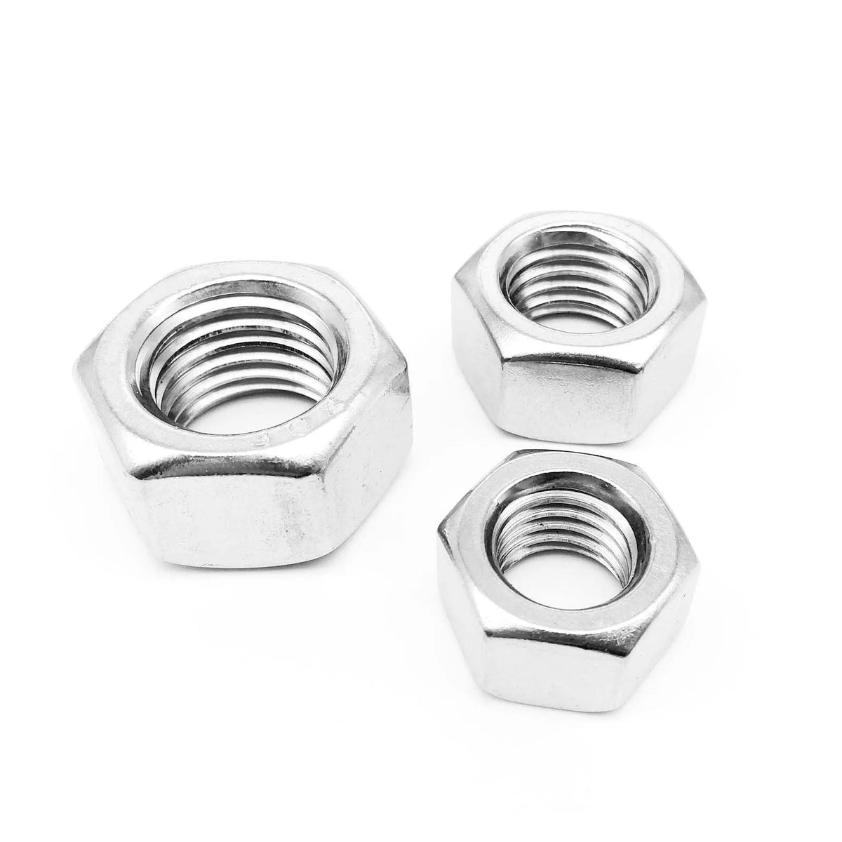 304 stainless steel thickened hexagon nut set with sizes from M5 to M56 on a workbench