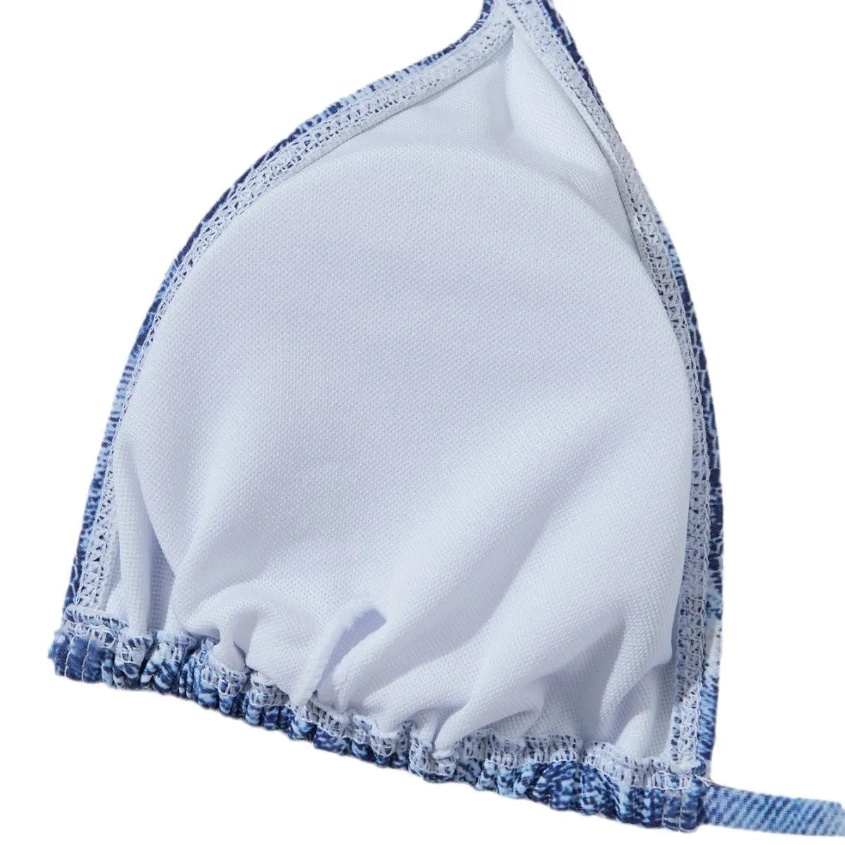 Denim blue printed women's bikini set with strap design