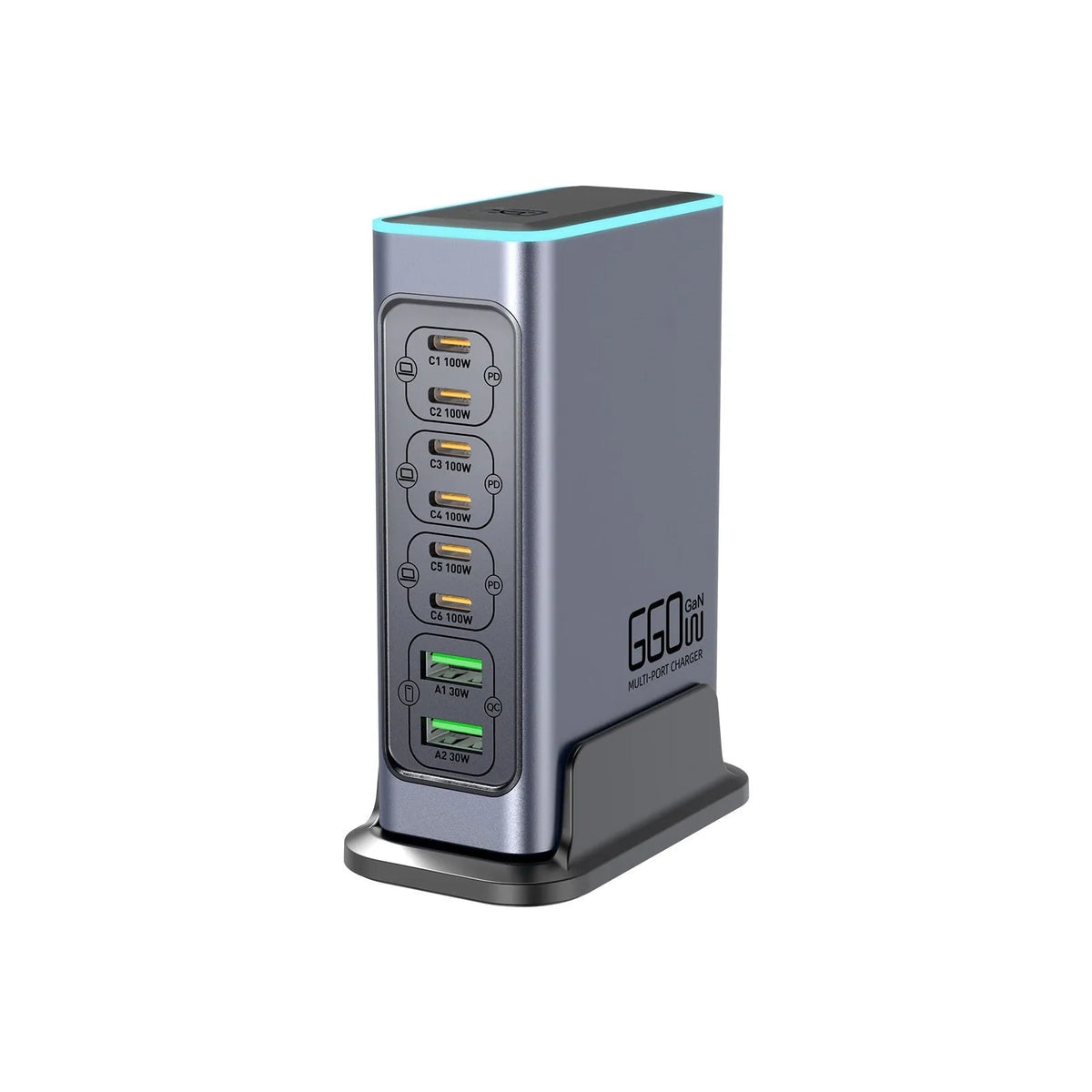 660W gallium nitride desktop charger with Type-C interface and multi-port design for mobile phone and tablet use