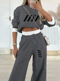 Women's hooded sweatshirt and pants set in light gray or dark gray, polyester, sizes S to XXL, casual Korean style.