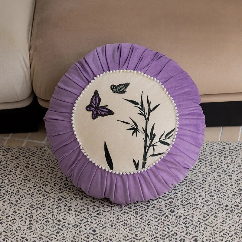Butterfly embroidery Chinese style cushion 45x45cm in beige, black or purple