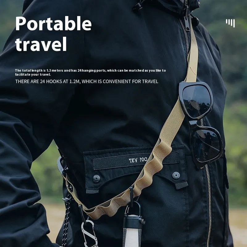 130cm outdoor hanging rope storage belt with hook-and-loop fastening in black colour