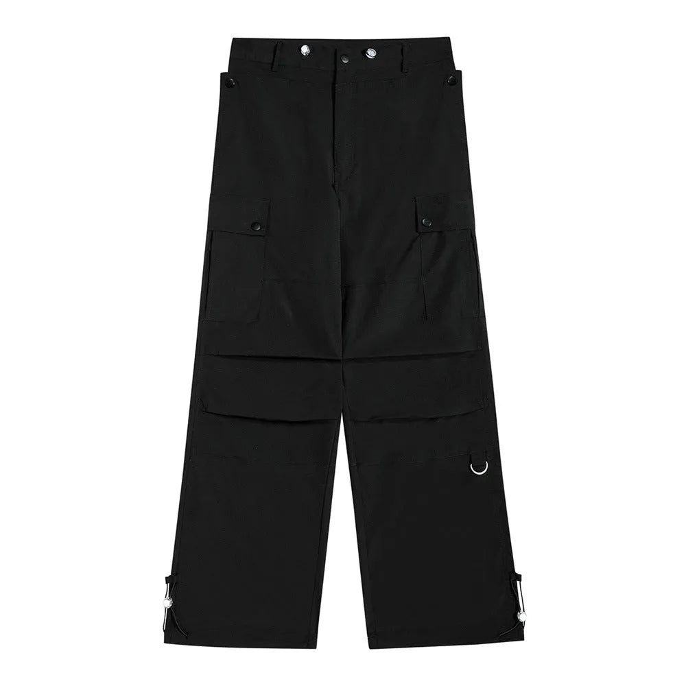 Men's loose cotton street workwear trousers in solid black or brown, sizes S to XL