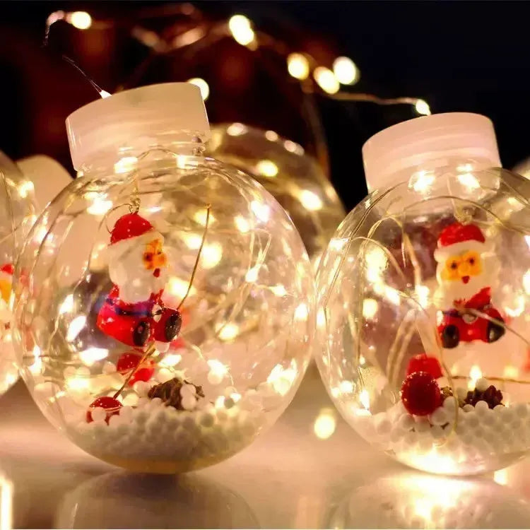 LED Christmas curtain lamp with 10 fairy ball lights featuring snowman and Christmas tree designs for window decoration