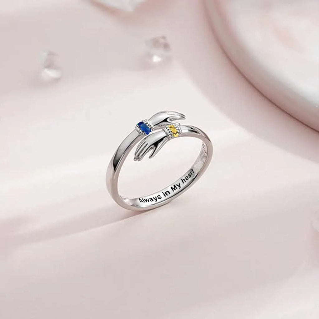 Silver tone copper birthday stone ring with personalised monthly birthstone option