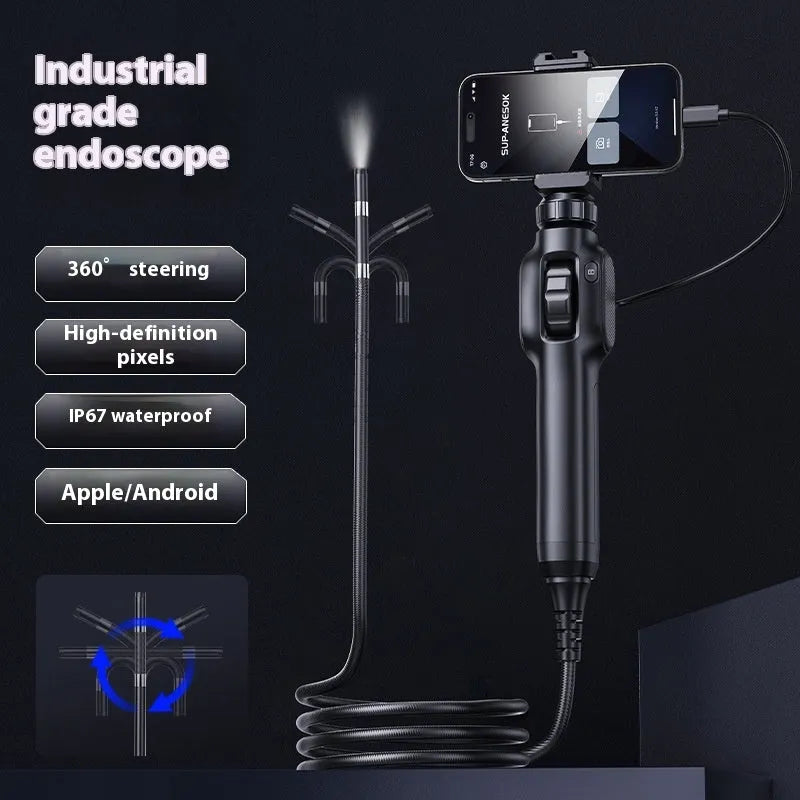 360-degree steering industrial pipeline auto repair endoscope with 8mm camera head and flexible cable