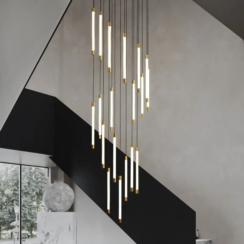 All copper duplex staircase long chandelier, LED pendant light, 800mm boundary dimension, 250cm height, single head