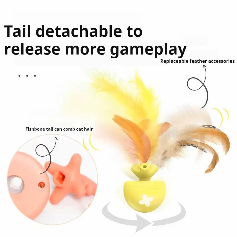 USB electric cat teasing ball toy with fish bone rolling ball design in blue, pink or yellow colours