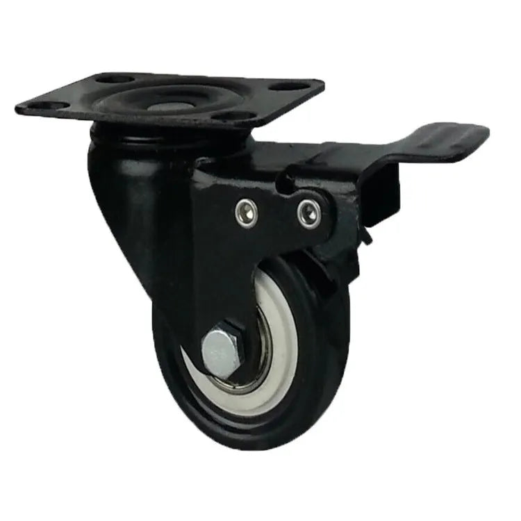 Red double bearing mute universal caster wheel in PP PU PVC, 1.5 to 5 inch, flat bottom or M8 M10 M12 screw fitting