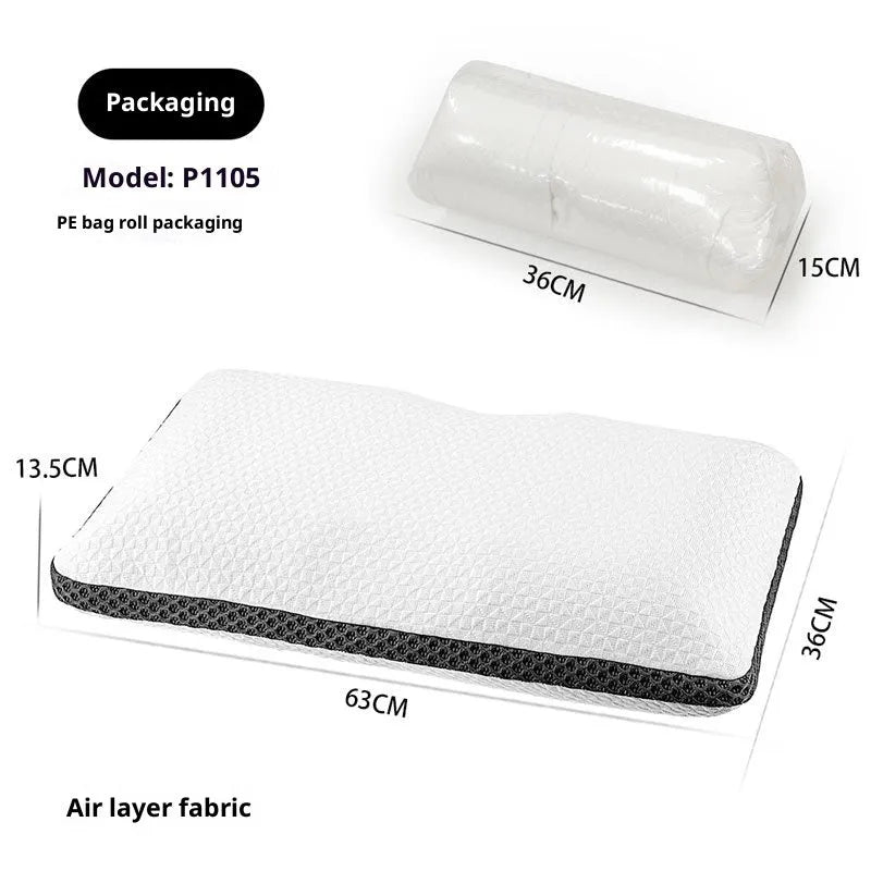 Cervical memory foam pillow 63x36x13.5cm in air layer fabric blue and white