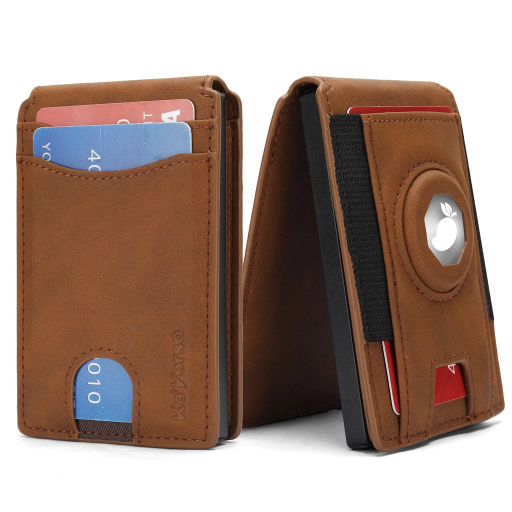 Men's synthetic leather card holder wallet with RFID blocking in light brown, dark brown, and black colours