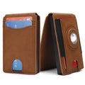 Men's synthetic leather card holder wallet with RFID blocking in light brown, dark brown, and black colours